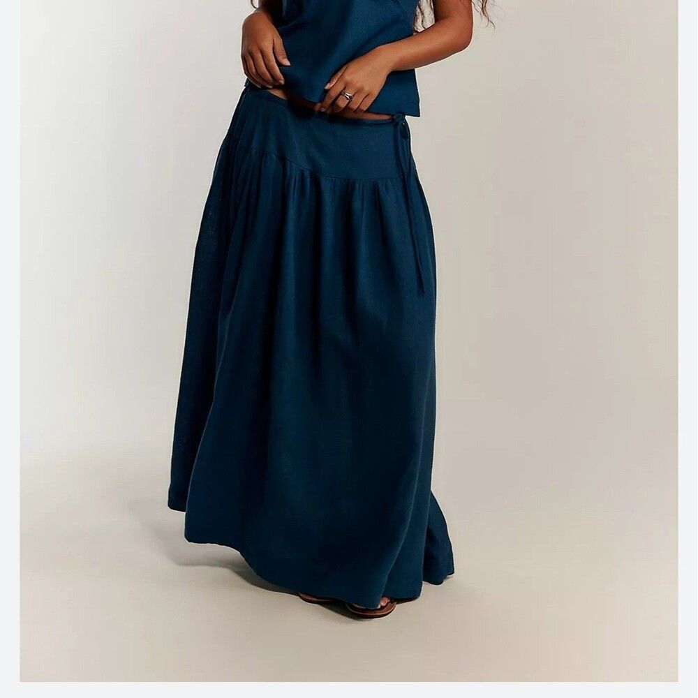 Free People Free-Est Sandshell Linen Maxi Skirt Pull-On Flowy Solid XS 290439